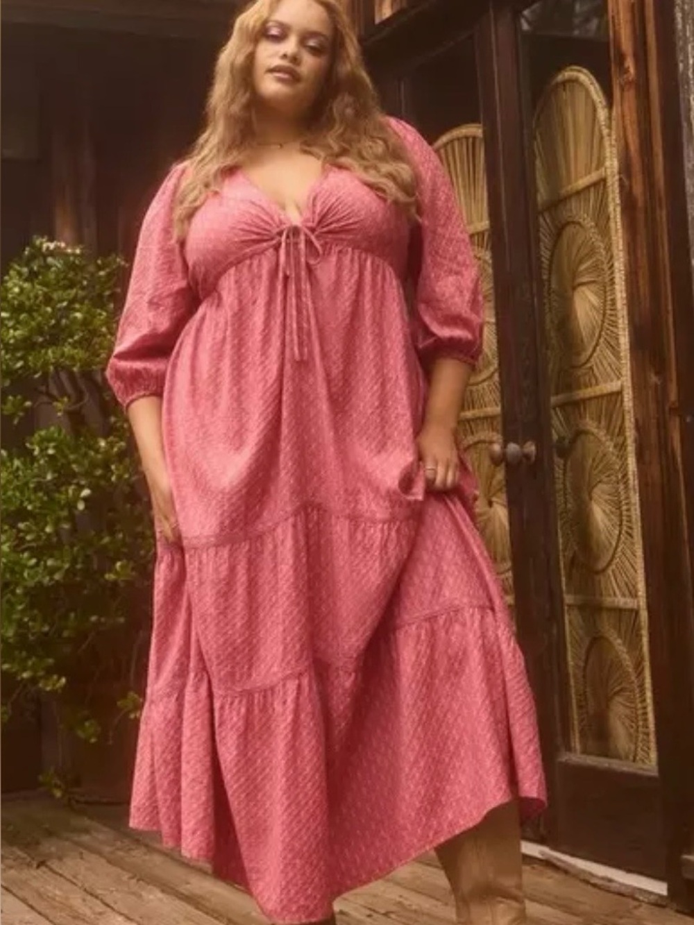 Torrid Festi Pink floral tiered tie- front maxi dress with pockets!!